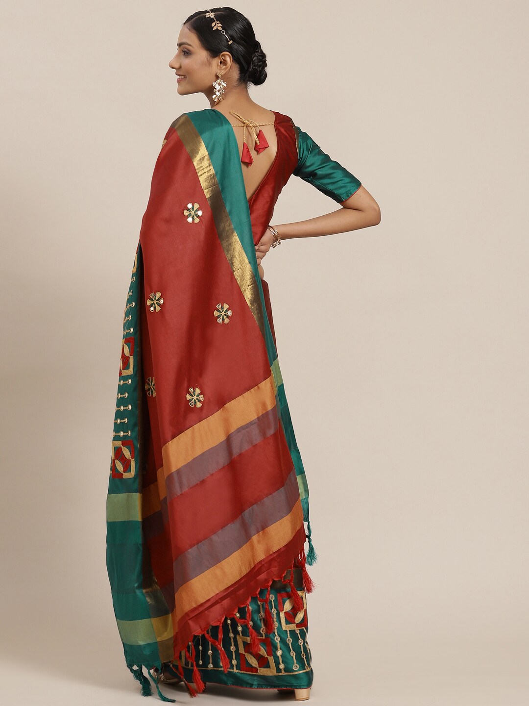 Dhiyona RV Women's Designer Traditional Embroidered Cotton Silk Saree With Blouse ( KVD1570 )