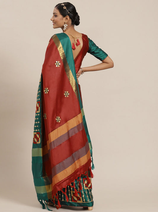 Dhiyona RV Women's Designer Traditional Embroidered Cotton Silk Saree With Blouse ( KVD1570 )