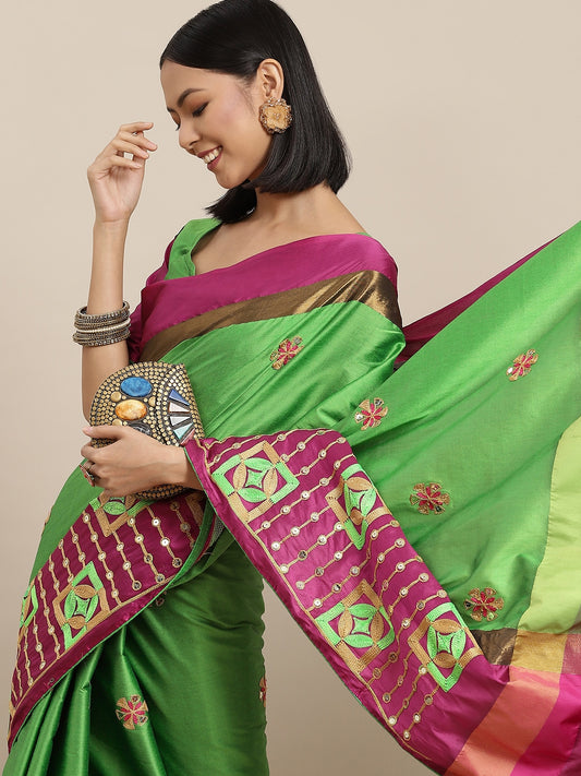 Dhiyona RV Women's Designer Traditional Embroidered Cotton Silk Saree With Blouse ( KVD1571 )