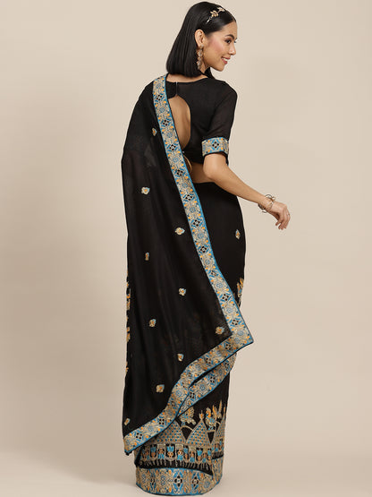 Dhiyona RV Women's Vichitra Silk With Zari Embroidered Saree With Blouse ( KVD1599 )