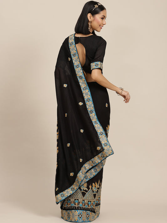 Dhiyona RV Women's Vichitra Silk With Zari Embroidered Saree With Blouse ( KVD1599 )