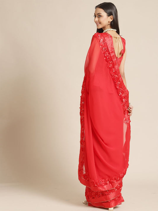 Dhiyona RV Women's Designer Ribbon Work Georgette Saree with Blouse ( KVD16 )