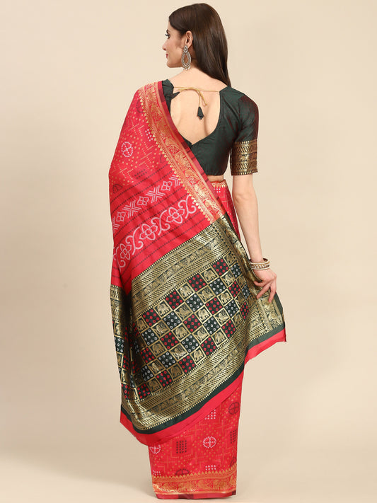 Dhiyona RV Women's Banarasi Cotton Silk With Zari weaving Bandhani Saree  ( KVD1641 )
