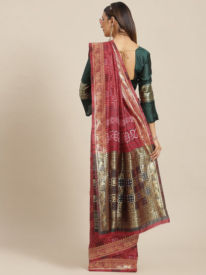 Dhiyona RV Women's Banarasi Cotton Silk With Zari weaving Bandhani Saree  ( KVD1643 )