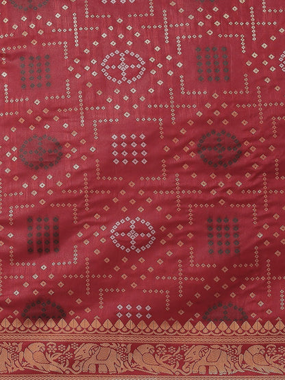 Dhiyona RV Women's Banarasi Cotton Silk With Zari weaving Bandhani Saree  ( KVD1643 )