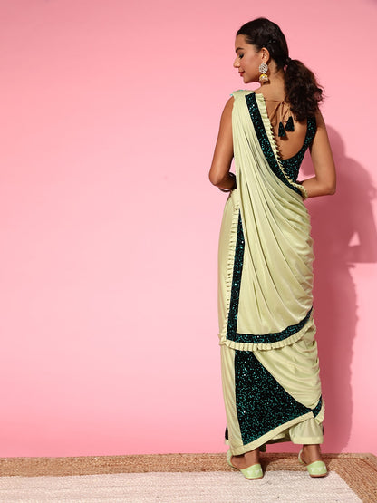 Dhiyona RV Women's Glamorous Lycra Sequins Saree with Velvet Blouse ( KVD1657 )
