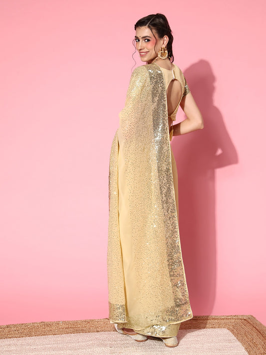 Dhiyona RV Women's Elegant Georgette Sequins Embroidered Saree with Designer Blouse ( KVD1659 )