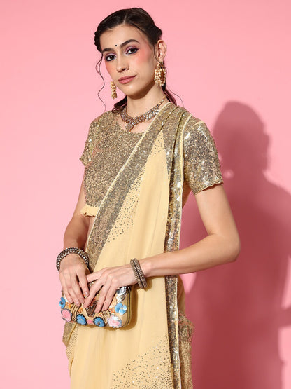 Dhiyona RV Women's Elegant Georgette Sequins Embroidered Saree with Designer Blouse ( KVD1659 )