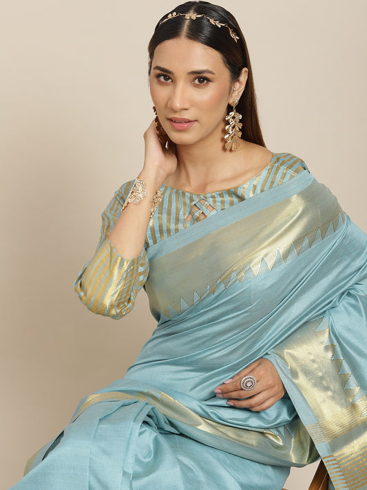 Dhiyona RV Women's Assam Silk With Golden Broad Border Saree  ( KVD1717 )