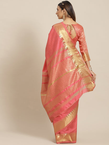 Dhiyona RV Women's Assam Silk With Golden Broad Border Saree  ( KVD1719 )