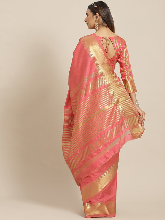 Dhiyona RV Women's Assam Silk With Golden Broad Border Saree  ( KVD1719 )