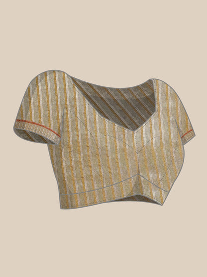 Dhiyona RV Women's Elegant Cotton Silk Linen Saree with Designer Golden Border ( KVD1744 )