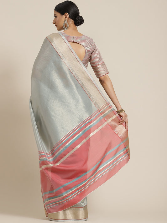 Dhiyona RV Women's Elegant Cotton Silk Linen Saree with Designer Golden Border ( KVD1747 )
