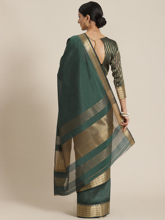 Dhiyona RV Women's Elegant Assam Silk Printed Saree with Golden Zari Temple Border
