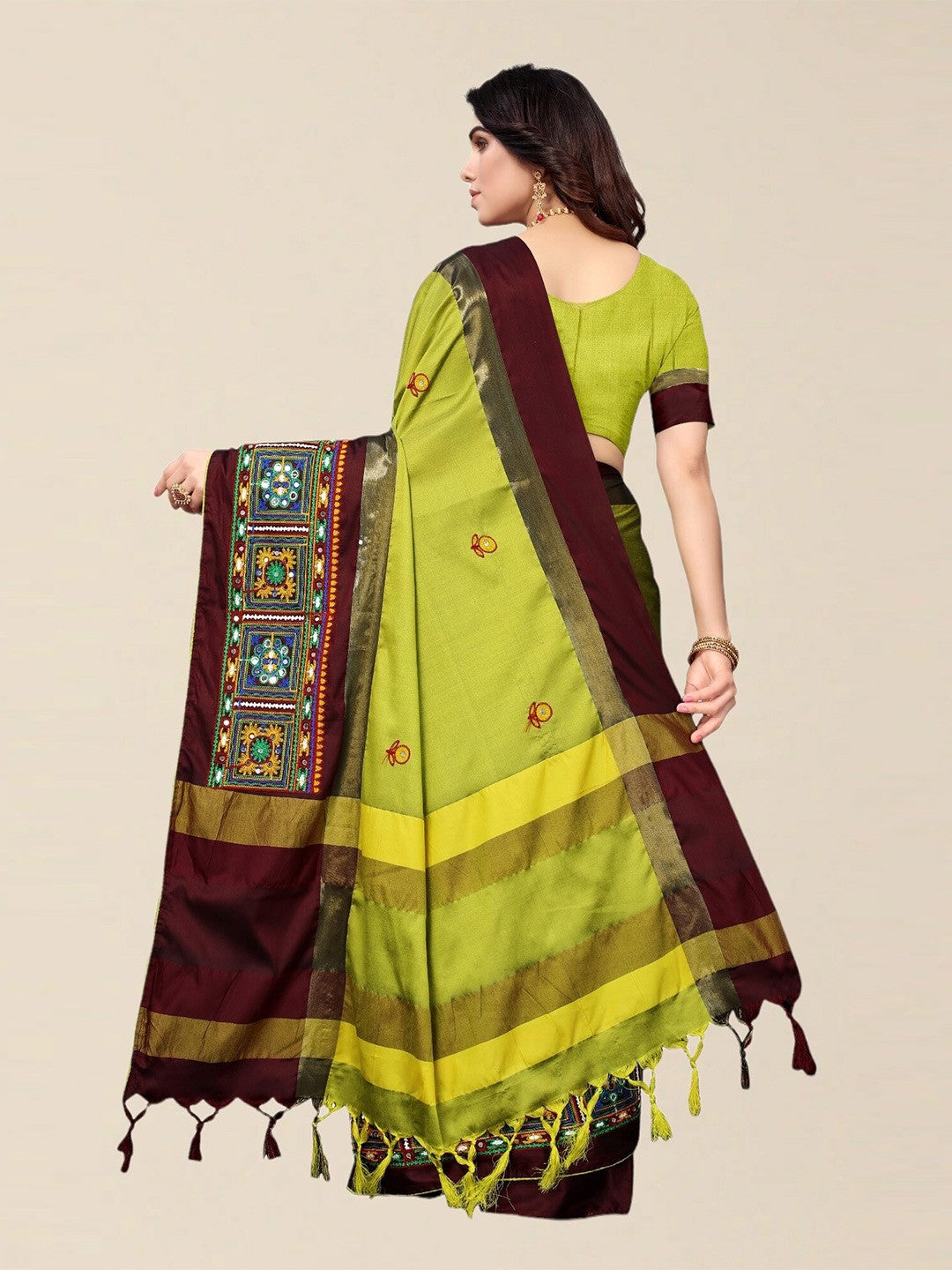 Dhiyona RV Women's Designer Cotton Silk Embroidered Saree with Heavy Border ( KVD1755 )
