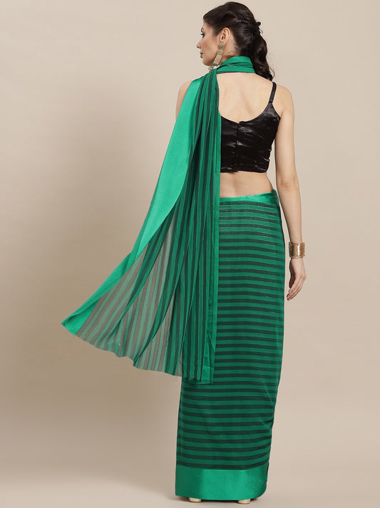 Dhiyona RV Women's Elegant Silk Blend Saree with Silver Zari Weaving Stripes With Blouse ( KVD1791 )