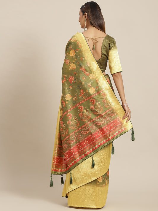 Dhiyona RV Women's Banasari jari iWeaving Silk Saree With Matching Blouse ( KVD1793 )