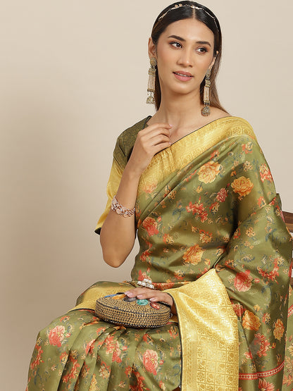 Dhiyona RV Women's Banasari jari iWeaving Silk Saree With Matching Blouse ( KVD1793 )