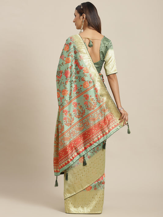 Dhiyona RV Women's Banasari jari iWeaving Silk Saree With Matching Blouse ( KVD1795 )