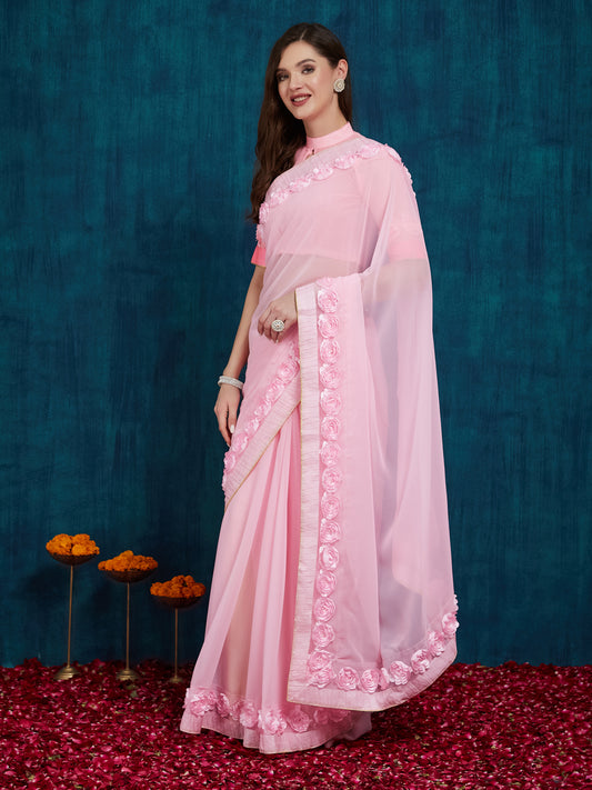 Dhiyona RV Women's Designer Ribbon Work Georgette Saree with Blouse ( KVD18 )