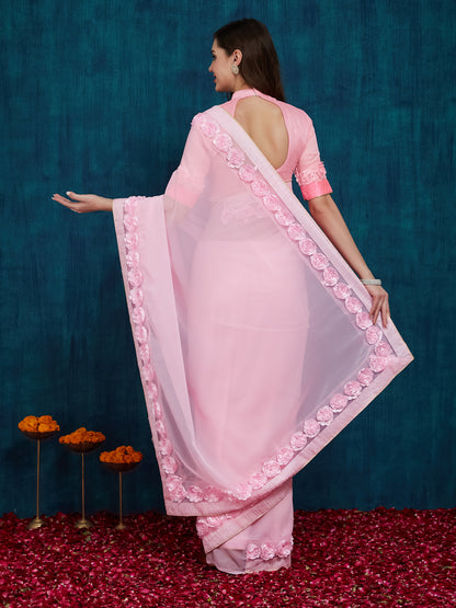 Dhiyona RV Women's Designer Ribbon Work Georgette Saree with Blouse ( KVD18 )