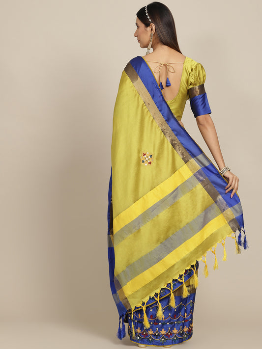 Dhiyona RV Women's Exquisite Aangi Cotton Silk Saree with Multi-Color Thread & Sequins Embroidery With Blouse ( KVD1812 )