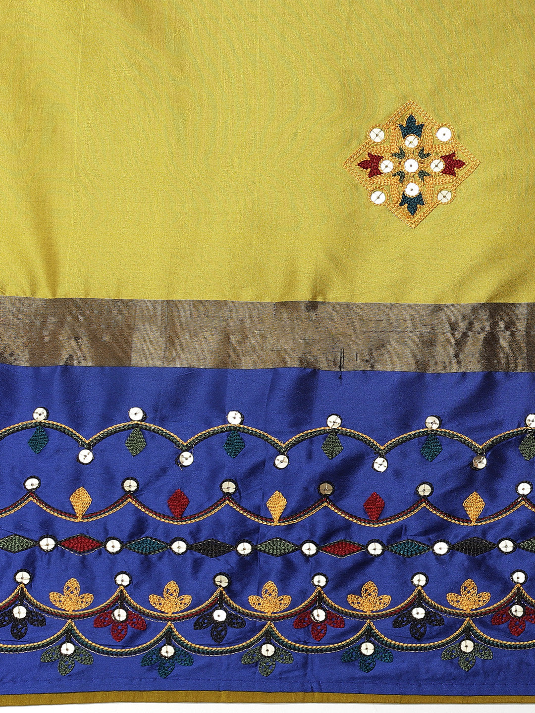 Dhiyona RV Women's Exquisite Aangi Cotton Silk Saree with Multi-Color Thread & Sequins Embroidery With Blouse ( KVD1812 )