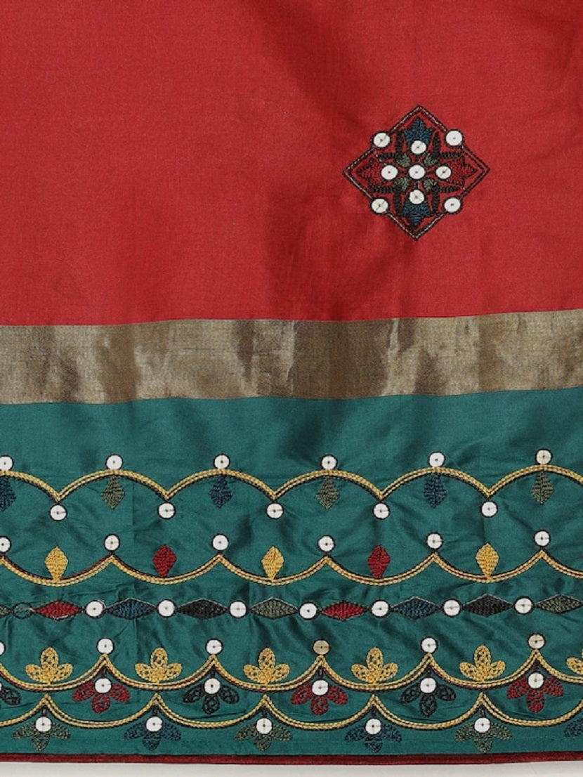 Dhiyona RV Women's Exquisite Aangi Cotton Silk Saree with Multi-Color Thread & Sequins Embroidery With Blouse ( KVD1813 )