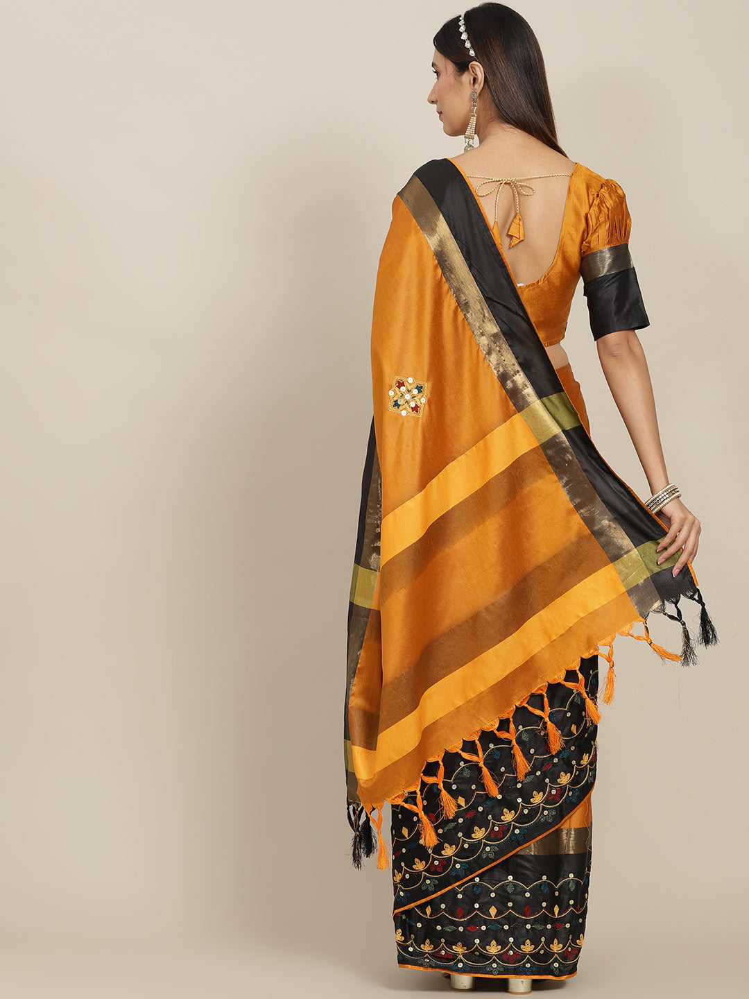 Dhiyona RV Women's Exquisite Aangi Cotton Silk Saree with Multi-Color Thread & Sequins Embroidery With Blouse ( KVD1815 )