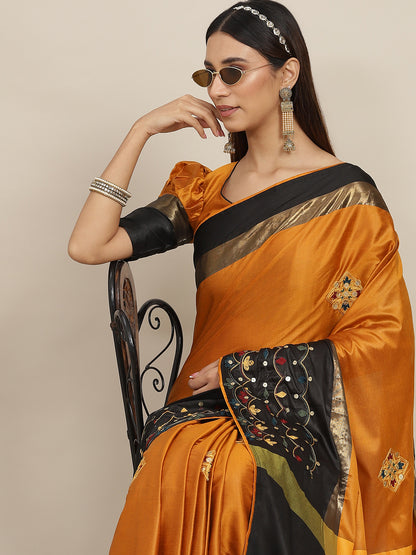 Dhiyona RV Women's Exquisite Aangi Cotton Silk Saree with Multi-Color Thread & Sequins Embroidery With Blouse ( KVD1815 )