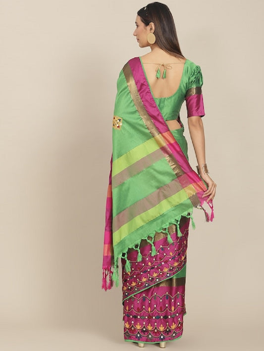 Dhiyona RV Women's Exquisite Aangi Cotton Silk Saree with Multi-Color Thread & Sequins Embroidery With Blouse ( KVD1819 )