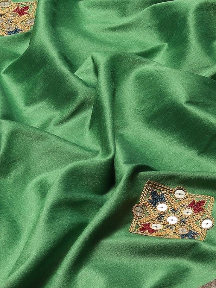Dhiyona RV Women's Exquisite Aangi Cotton Silk Saree with Multi-Color Thread & Sequins Embroidery With Blouse ( KVD1819 )