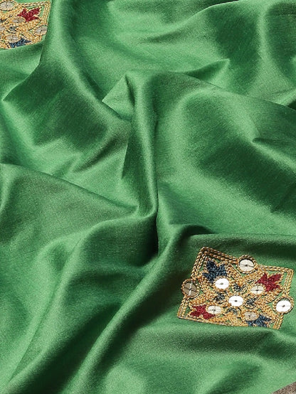 Dhiyona RV Women's Exquisite Aangi Cotton Silk Saree with Multi-Color Thread & Sequins Embroidery With Blouse ( KVD1819 )