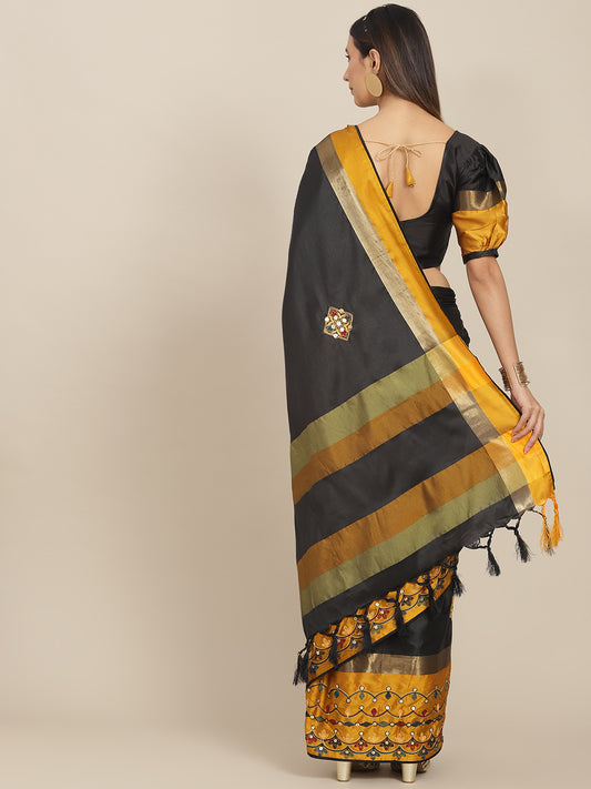 Dhiyona RV Women's Exquisite Aangi Cotton Silk Saree with Multi-Color Thread & Sequins Embroidery With Blouse ( KVD1820 )