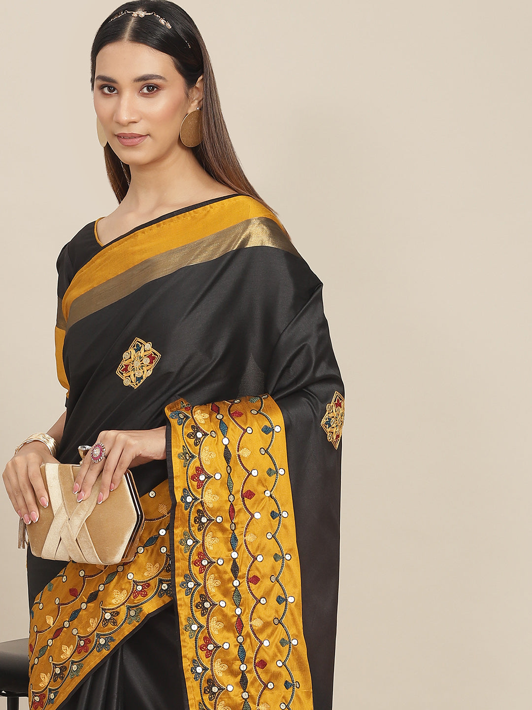 Dhiyona RV Women's Exquisite Aangi Cotton Silk Saree with Multi-Color Thread & Sequins Embroidery With Blouse ( KVD1820 )