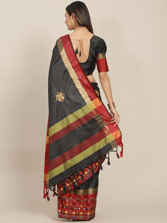 Dhiyona RV Women's Exquisite Aangi Cotton Silk Saree with Multi-Color Thread & Sequins Embroidery With Blouse ( KVD1821 )