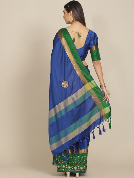 Dhiyona RV Women's Exquisite Aangi Cotton Silk Saree with Multi-Color Thread & Sequins Embroidery With Blouse ( KVD1822 )