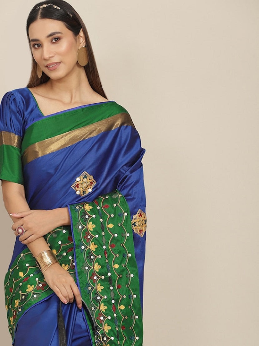 Dhiyona RV Women's Exquisite Aangi Cotton Silk Saree with Multi-Color Thread & Sequins Embroidery With Blouse ( KVD1822 )