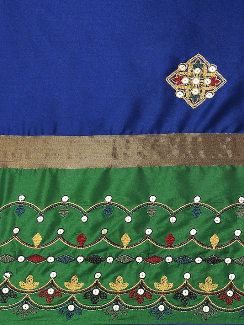 Dhiyona RV Women's Exquisite Aangi Cotton Silk Saree with Multi-Color Thread & Sequins Embroidery With Blouse ( KVD1822 )