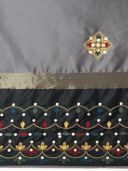 Dhiyona RV Women's Exquisite Aangi Cotton Silk Saree with Multi-Color Thread & Sequins Embroidery With Blouse ( KVD1823 )