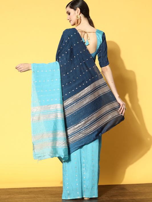 Dhiyona RV Women's Exquisite Soft Banarasi Cotton Tie-Dye Saree with Zari & Sequins Weaving With Blouse ( KVD1824 )
