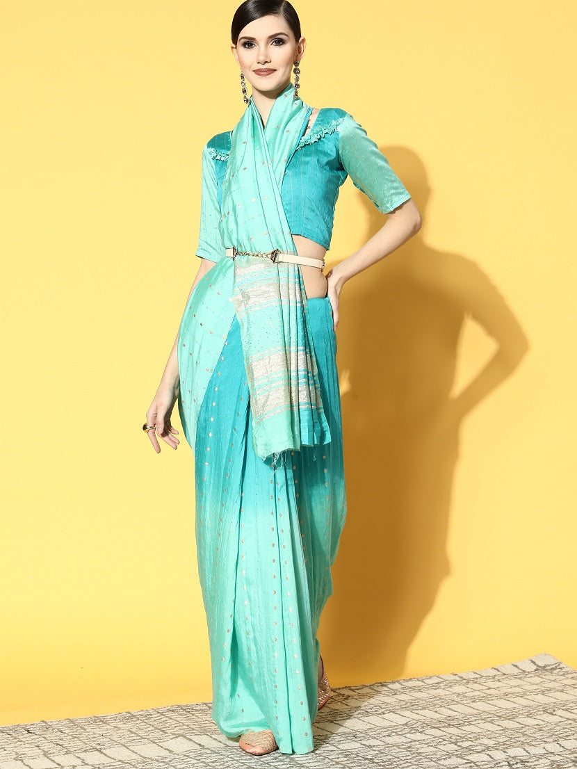 Dhiyona RV Women's Exquisite Soft Banarasi Cotton Tie-Dye Saree with Zari & Sequins Weaving With Blouse ( KVD1827 )