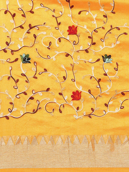 Dhiyona RV Women's Elegant Assam Cotton Silk Saree with Thread Embroidery & Golden Zari Border With Blouse ( KVD1890 )