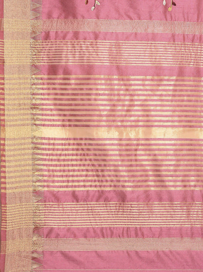 Dhiyona RV Women's Elegant Assam Cotton Silk Saree with Thread Embroidery & Golden Zari Border With Blouse ( KVD1894 )