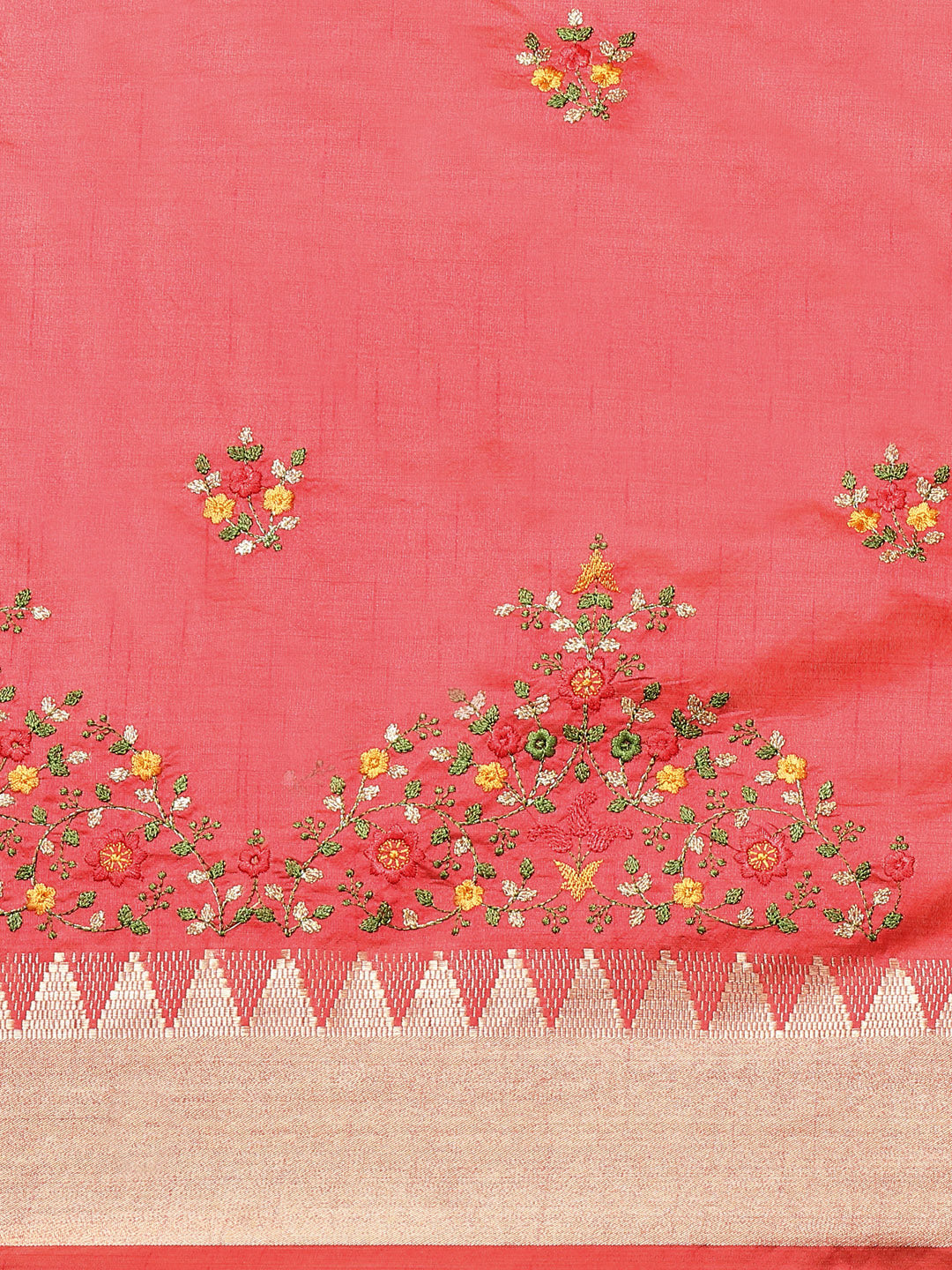 Dhiyona RV Women's Elegant Assam Cotton Silk Embroidered Saree with Temple Contrast Border  ( KVD1898 )