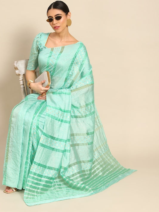 Dhiyona RV Women's Premium Soft Banarasi Cotton Tie-Dye Saree with Zari & Sequins Weaving With Blouse ( KVD1902 )