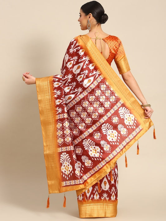 Dhiyona RV Women's Luxurious Banarasi Silk Digital Print Saree with Zari Woven Rich Pallu With Blouse ( KVD1904 )