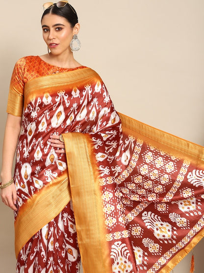 Dhiyona RV Women's Luxurious Banarasi Silk Digital Print Saree with Zari Woven Rich Pallu With Blouse ( KVD1904 )