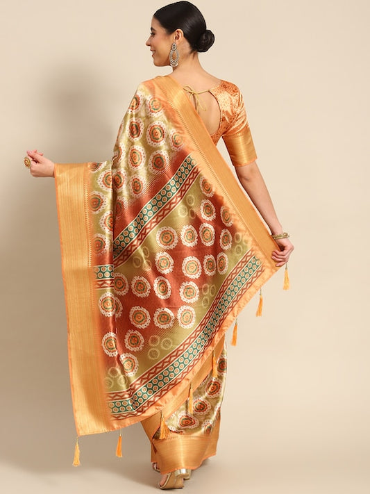 Dhiyona RV Women's Luxurious Banarasi Silk Digital Print Saree with Zari Woven Rich Pallu With Blouse ( KVD1905 )