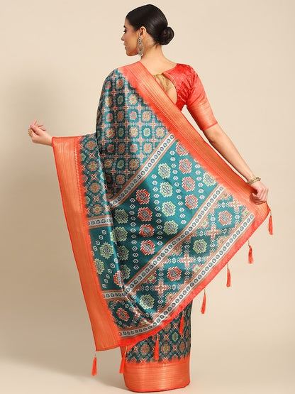 Dhiyona RV Women's Luxurious Banarasi Silk Digital Print Saree with Zari Woven Rich Pallu With Blouse ( KVD1906 )